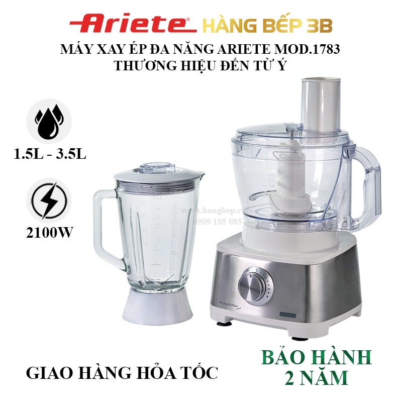 Máy sinh tố, ép trái cây Ariete MOD.1783 2100W (Bạc)