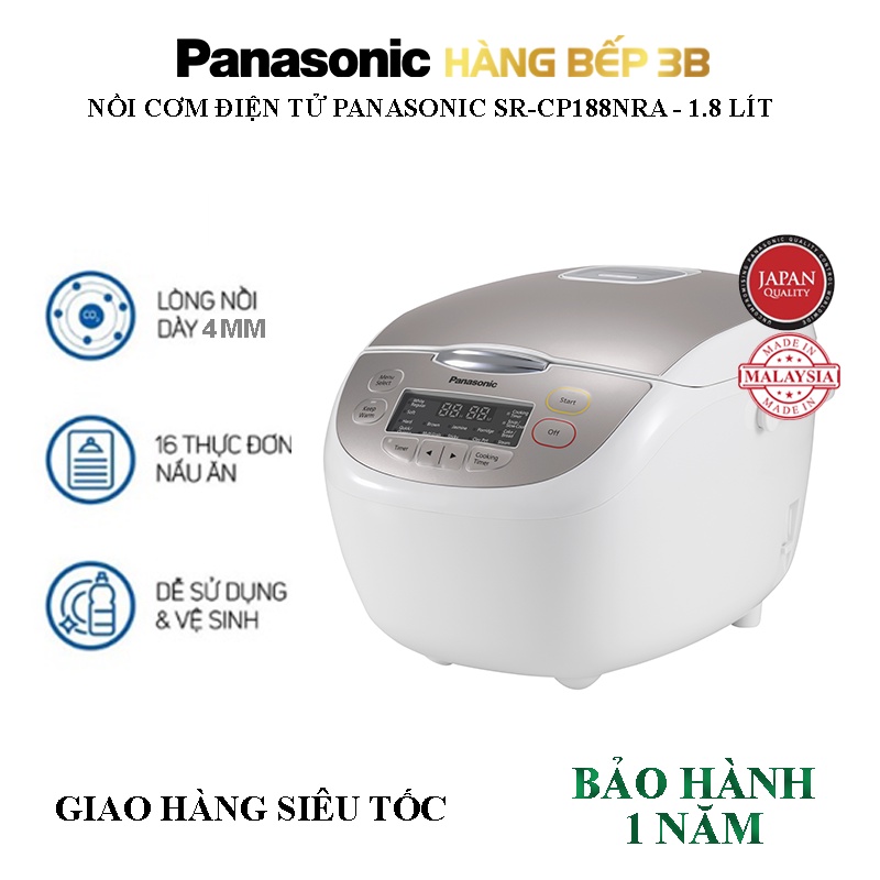 Nồi cơm điện tử Panasonic 1.8 lít SR-CP188NRA - Sản xuất Malaysia, chính hãng bảo hành 1 năm