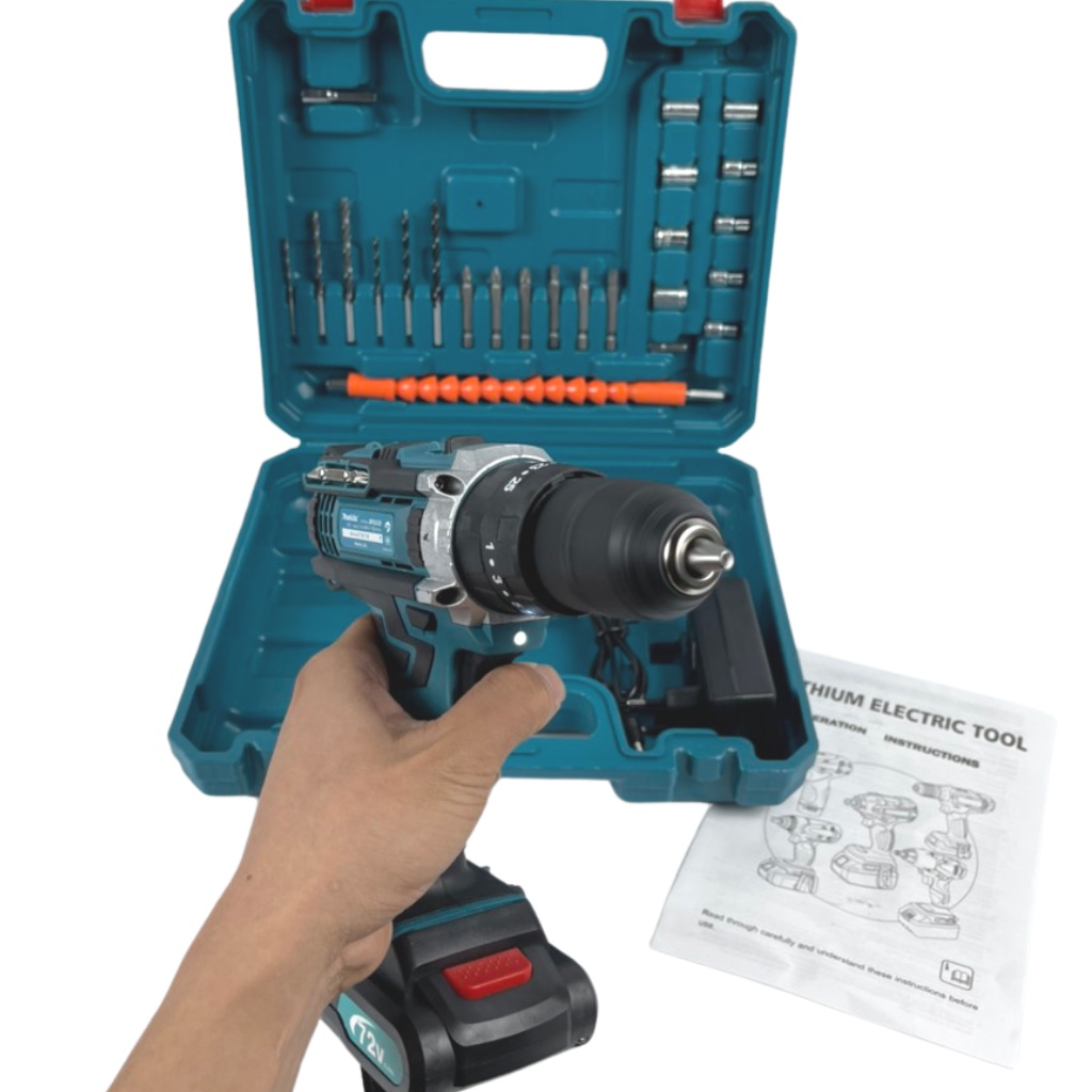 Máy khoan cầm tay pin Makita 72v, máy khoang pin 3 chức năng khoan tường, bắt vít, khoan sắt tặng phụ kiện 24 chi tiết