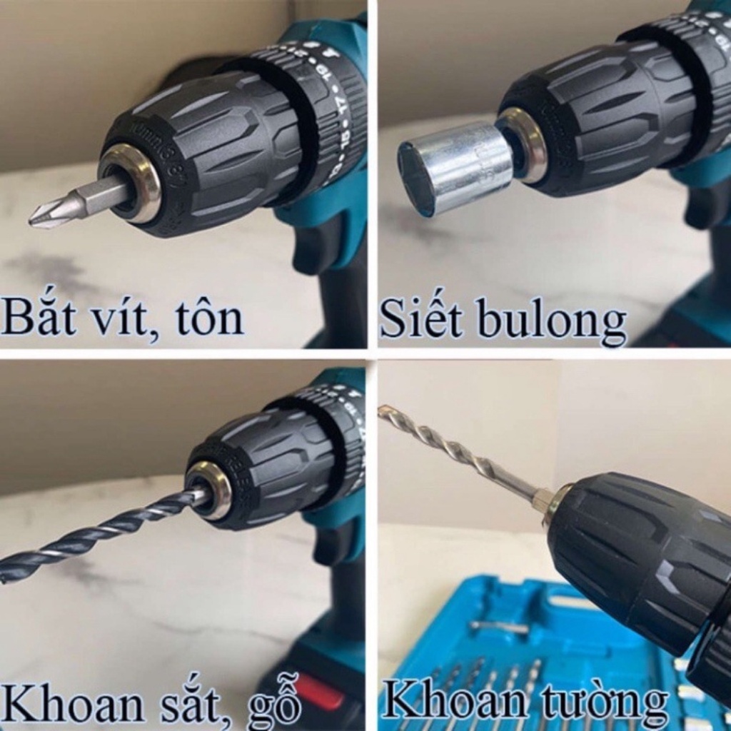 Máy khoan cầm tay pin Makita 72v, máy khoang pin 3 chức năng khoan tường, bắt vít, khoan sắt tặng phụ kiện 24 chi tiết
