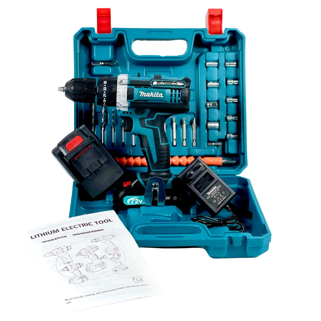 Máy khoan cầm tay pin Makita 72v, máy khoang pin 3 chức năng khoan tường, bắt vít, khoan sắt tặng phụ kiện 24 chi tiết