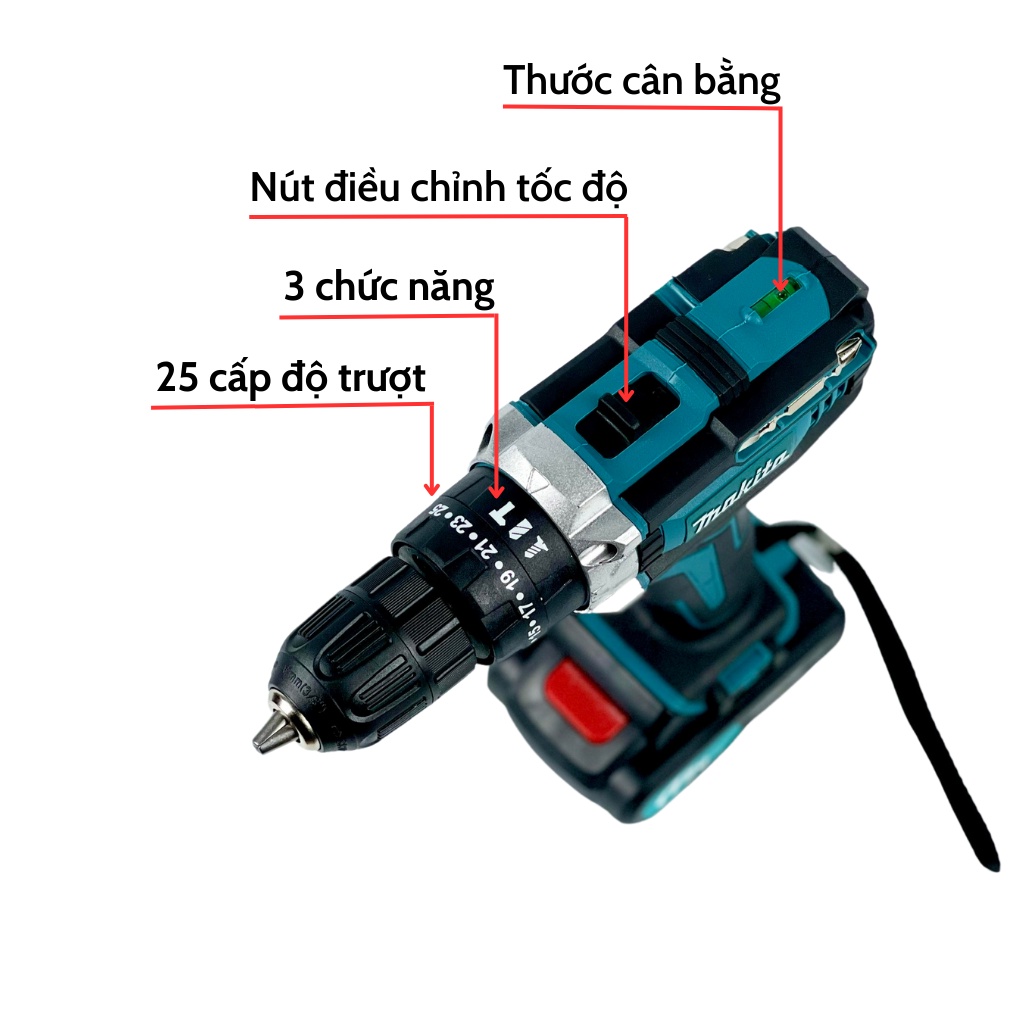Máy khoan cầm tay pin Makita 72v, máy khoang pin 3 chức năng khoan tường, bắt vít, khoan sắt tặng phụ kiện 24 chi tiết