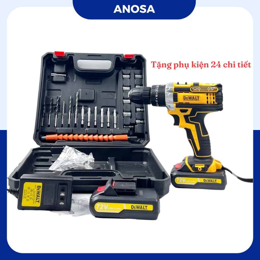 Máy khoan pin Dewalt 72v, máy khoan cầm tay 3 chức năng có búa tặng kèm phụ kiện 24 chi tiết