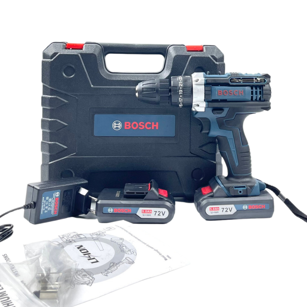 Máy khoan pin Bosch 72v, máy khoan cầm tay 3 chức năng có búa tặng bộ phụ kiện 24 chi tiết