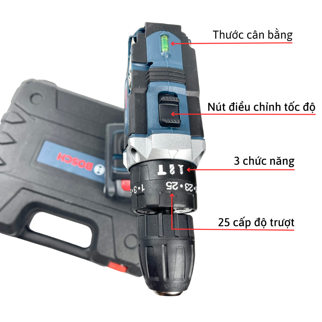 Máy khoan pin Bosch 72v, máy khoan cầm tay 3 chức năng có búa tặng bộ phụ kiện 24 chi tiết