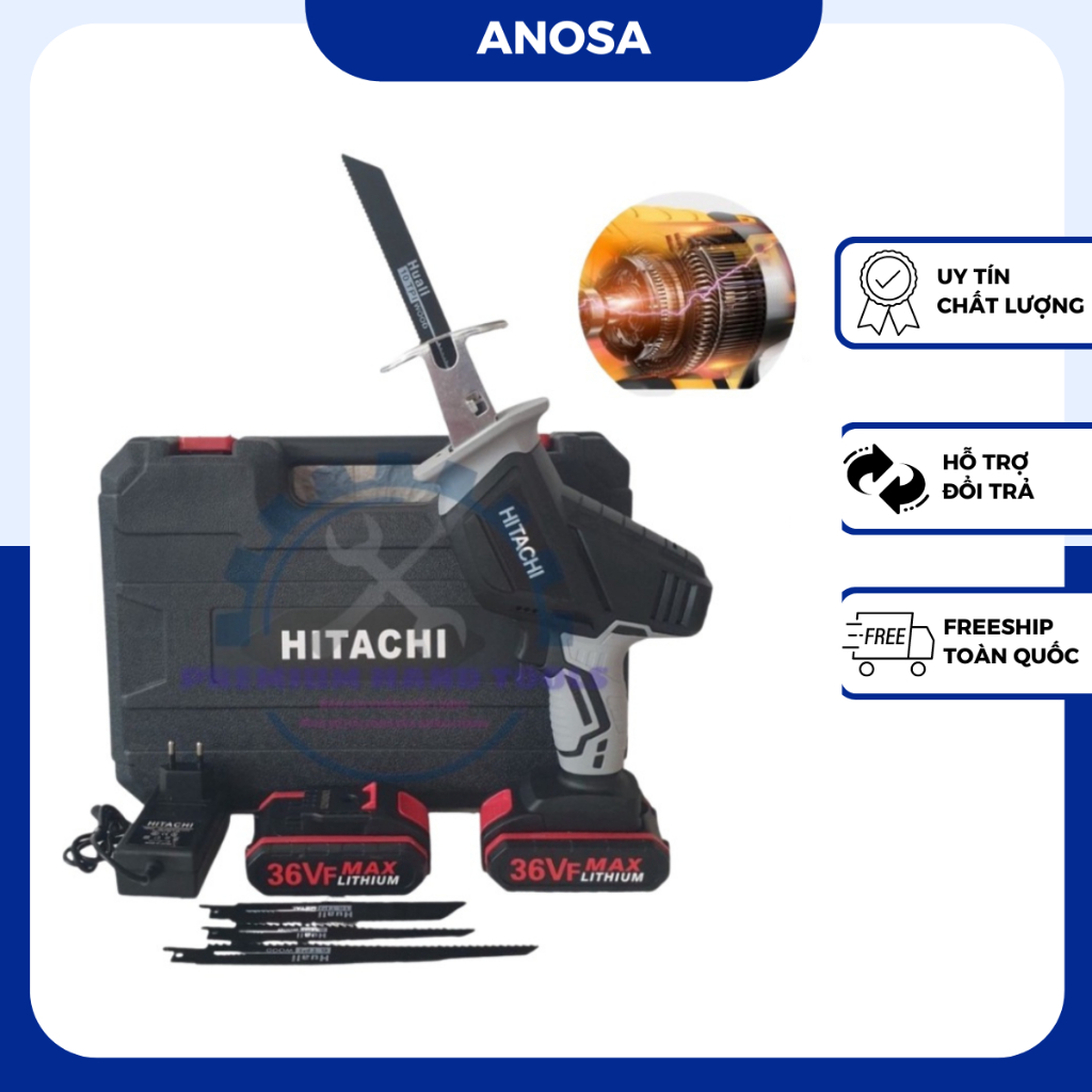 Máy cưa kiếm dùng pin Hitachi, máy cưa cầm tay đa năng tặng kèm 4 lưỡi cắt