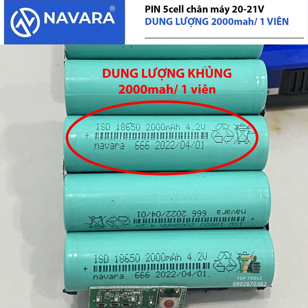 Pin máy khoan 21v, pin 5 cell chân pin máy 20-21v, pin có dung lượng khủng 2000mah/1 viên