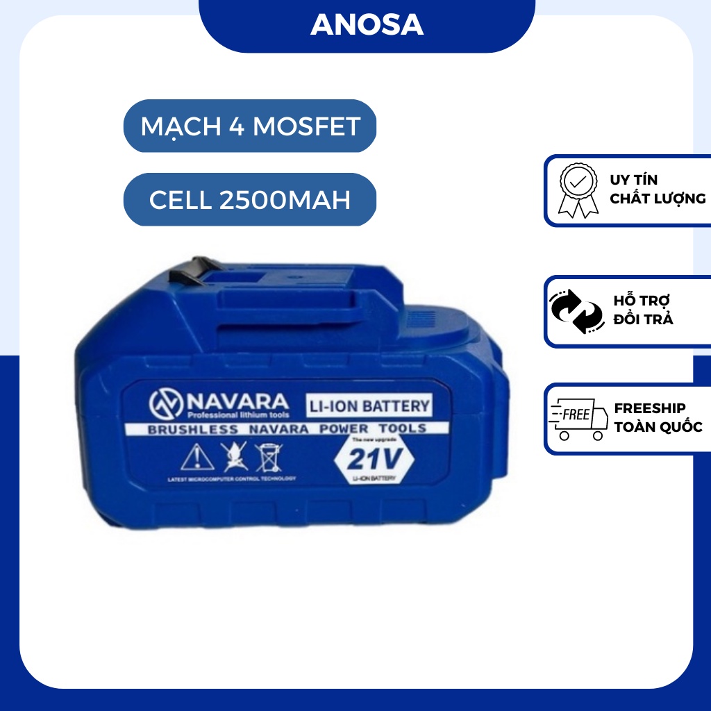 Pin 10 cell Navara mạch 4 mosfet chống cháy, chống va đập chân pin phổ thông 4cm Cell 2500mAh