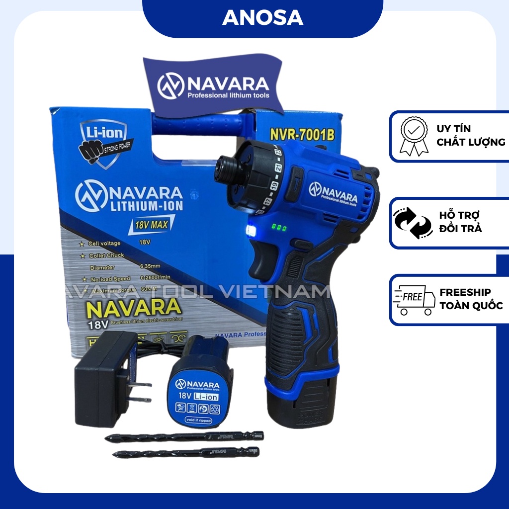 Máy chuyên vít Navara 7001B tặng 2 mũi khoan đa năng Động cơ Không chổi than bền bỉ và mạnh mẽ, Dây đồng nguyên chất