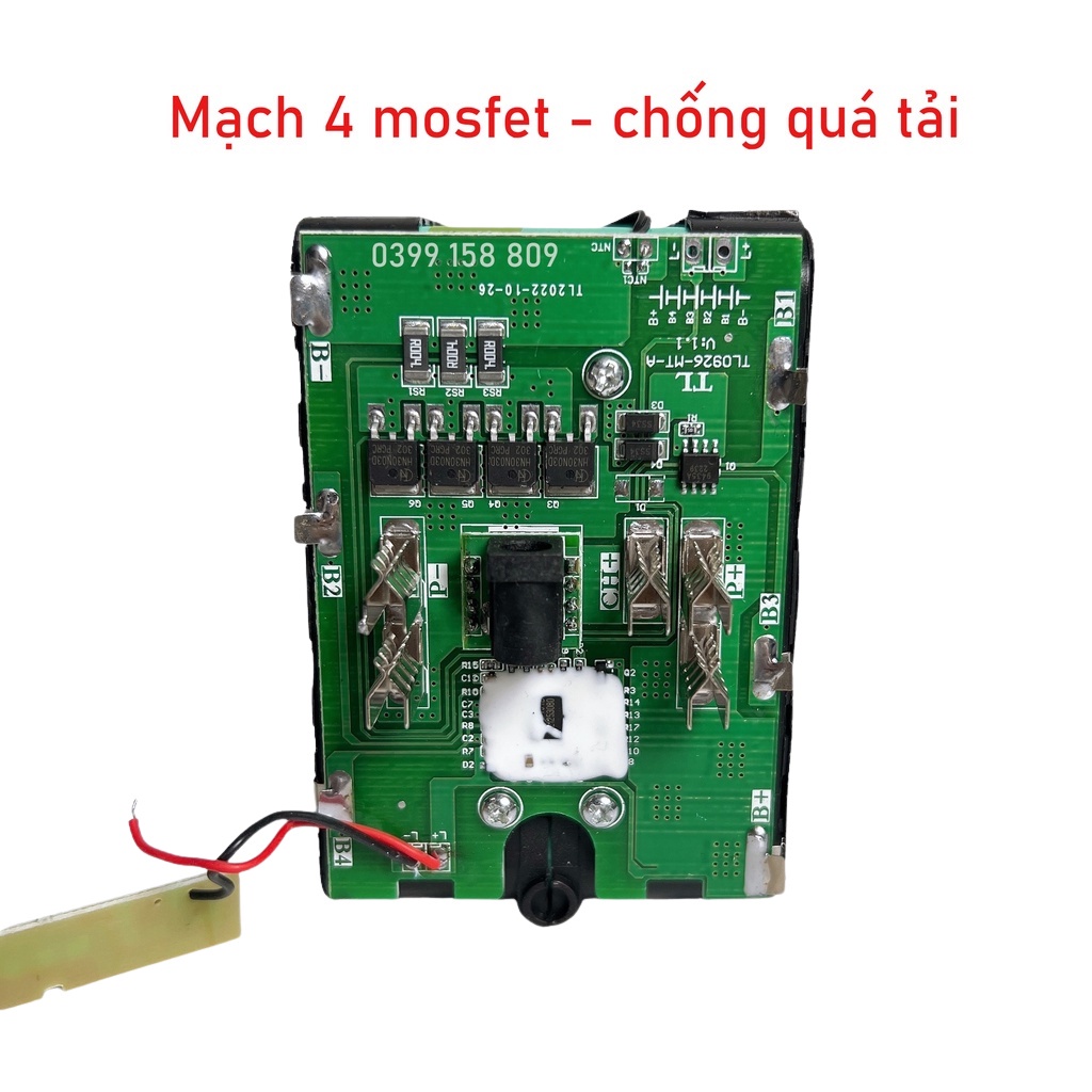 Pin 15 cell, pin 10 cell Navara chân pin phổ thông mạch 4 mosfet chống cháy có đèn báo pin Cell 2000mAh