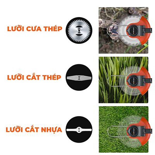 Máy cắt cỏ dùng pin LAPUSEN 198v, máy phát cỏ cầm tay tặng bộ 8 lưỡi cắt