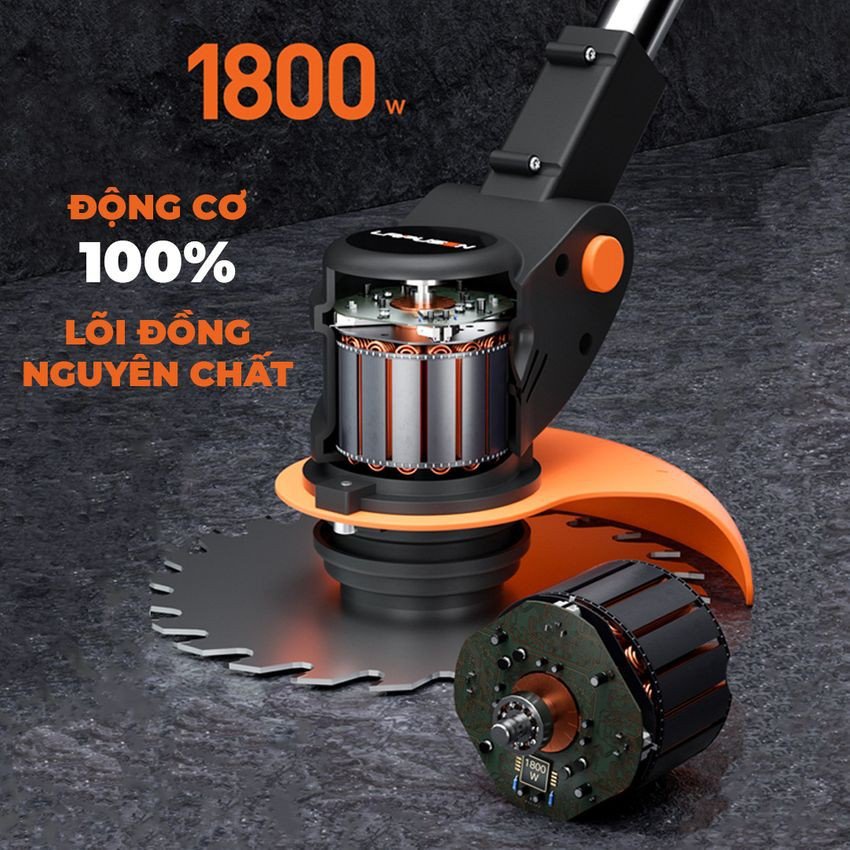 Máy cắt cỏ dùng pin LAPUSEN 198v, máy phát cỏ cầm tay tặng bộ 8 lưỡi cắt