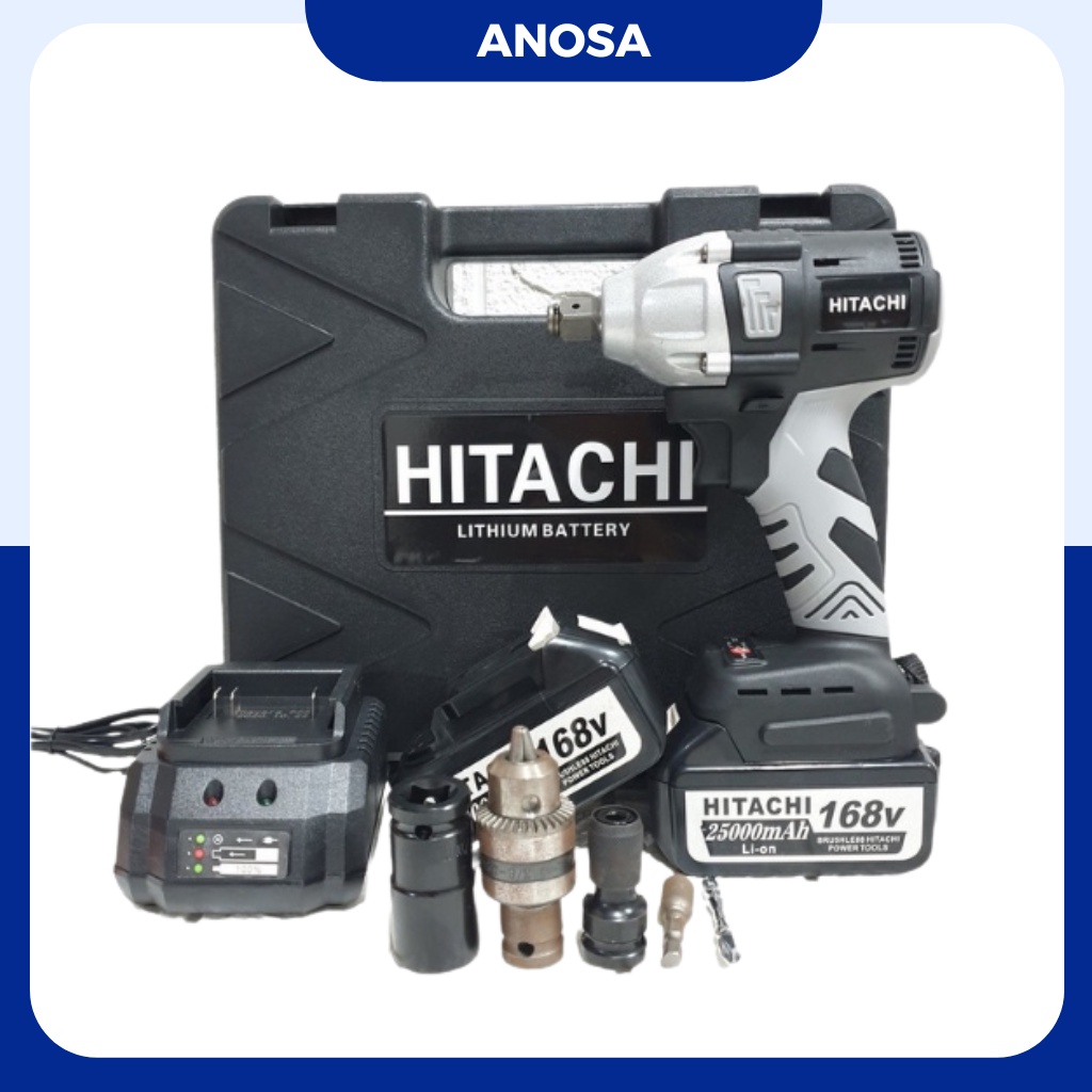 Máy siết bulong Hitachi 168v không chổi than, đầu bulong 2 trong 1 tặng khẩu 22mm