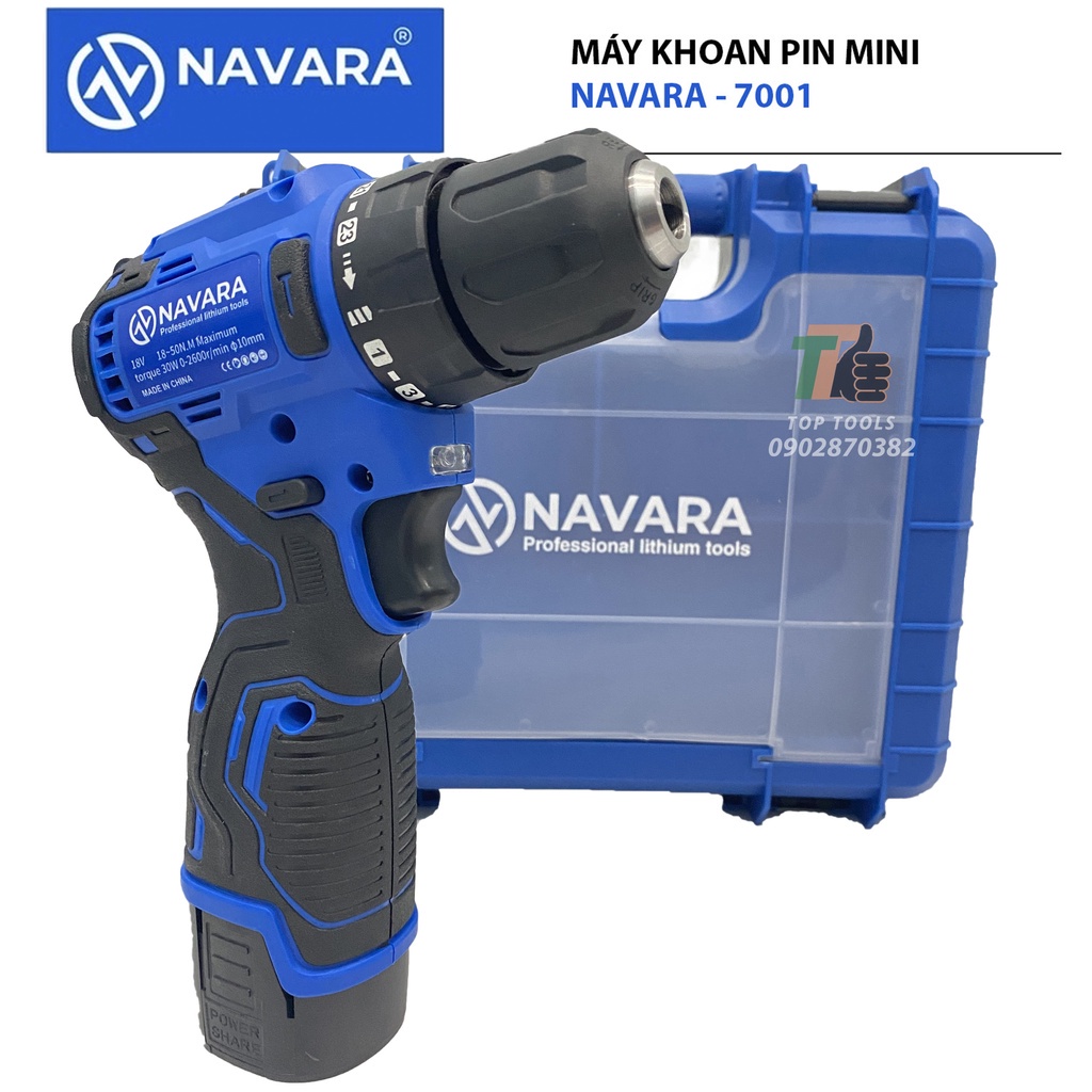 Máy khoan pin Navara 7001 động cơ không chổi than pin 18v