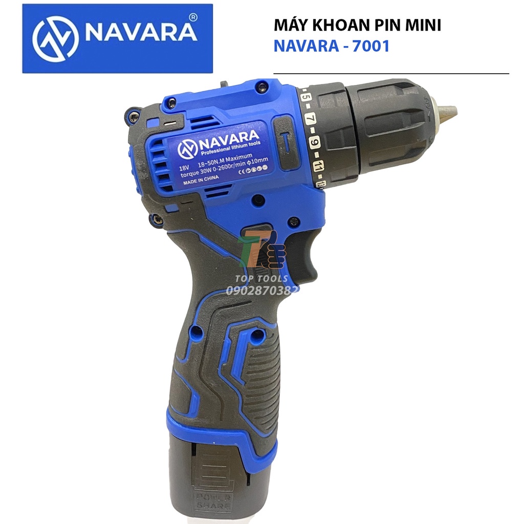 Máy khoan pin Navara 7001 động cơ không chổi than pin 18v