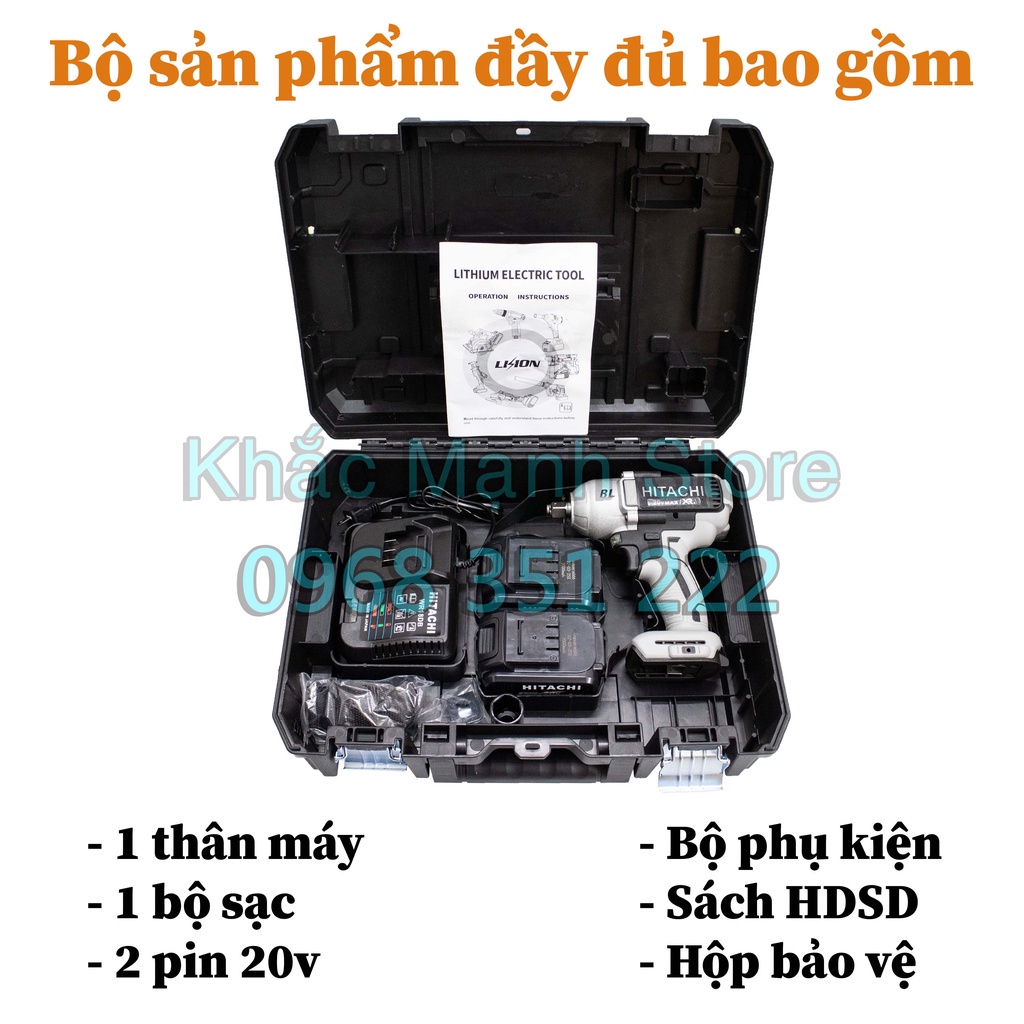 Máy siết bulong Hitachi 20v không chổi than, máy bắn bulong lực siết 880N.m pin khủng hàng cao cấp
