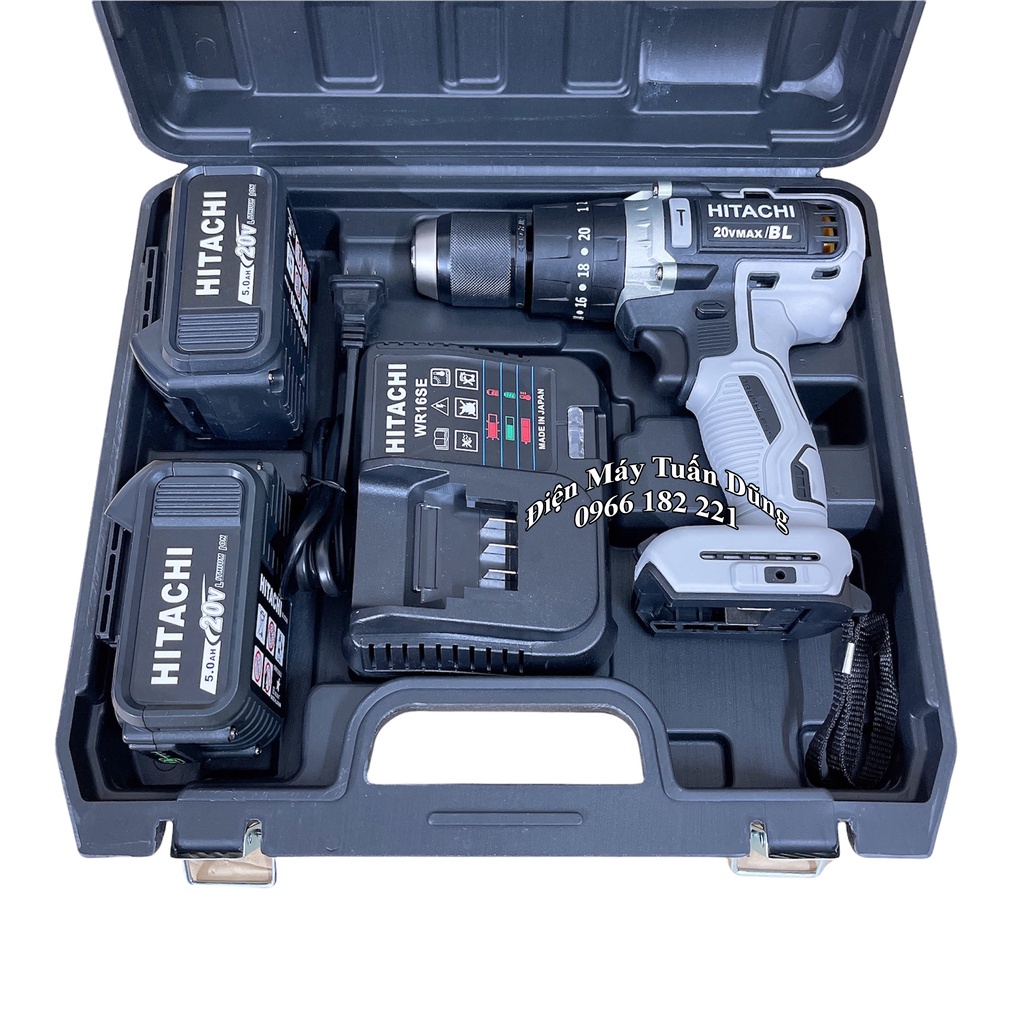Máy khoan pin Hitachi 20v động cơ không chổi than, đầu auto lock thép 13mm