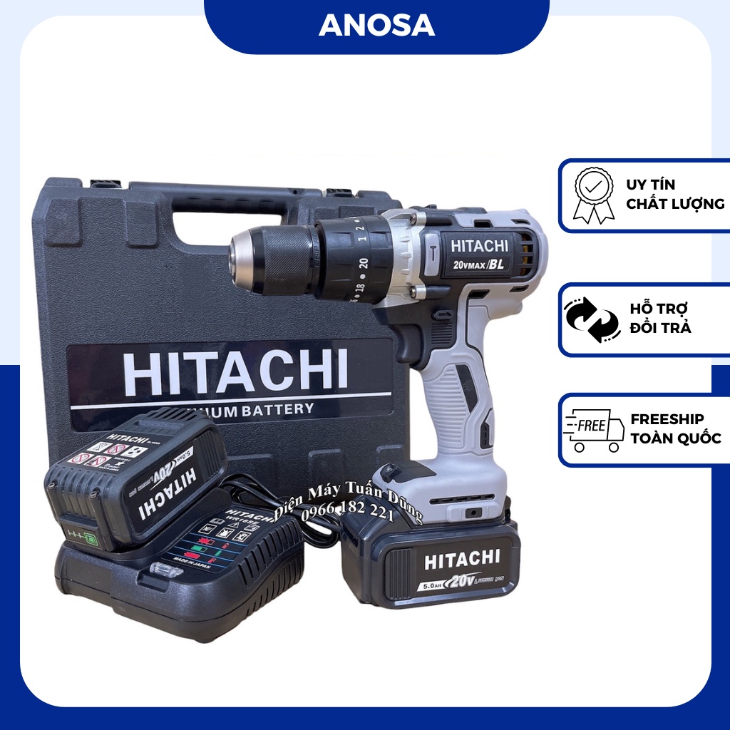 Máy khoan pin Hitachi 20v động cơ không chổi than, đầu auto lock thép 13mm