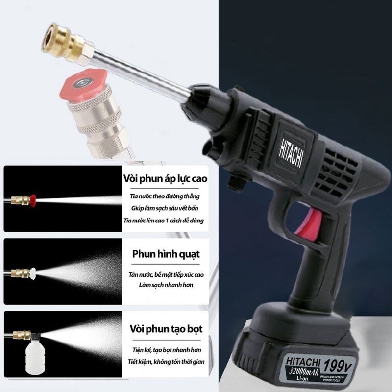 Máy rửa xe pin cầm tay Hitachi, máy rửa xe mini, dụng cụ làm vườn