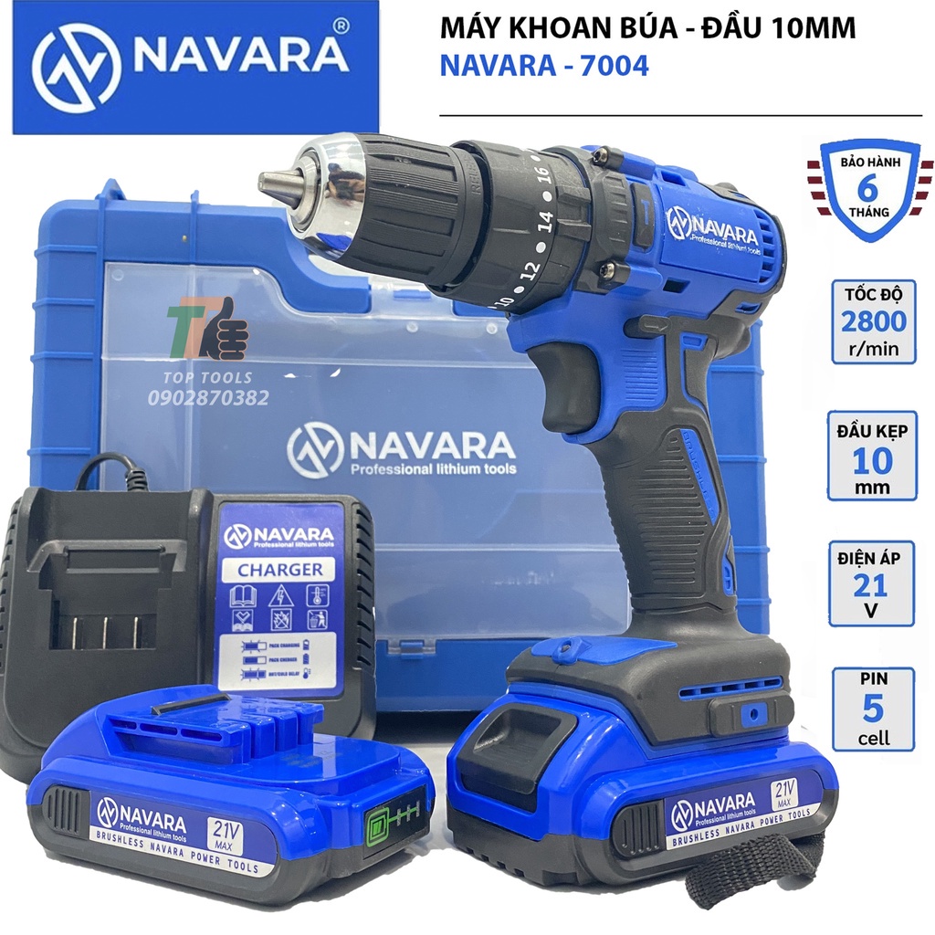 Máy khoan pin, máy khoan cầm tay NAVARA 7004 động cơ không chổi than