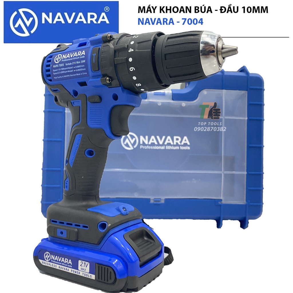 Máy khoan pin, máy khoan cầm tay NAVARA 7004 động cơ không chổi than