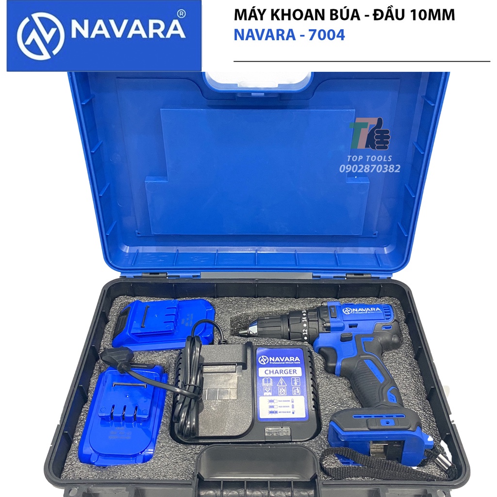 Máy khoan pin, máy khoan cầm tay NAVARA 7004 động cơ không chổi than