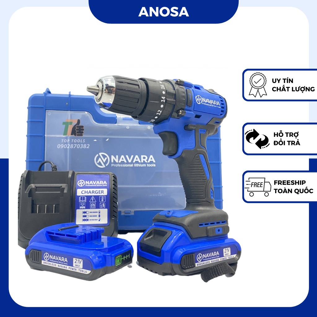 Máy khoan pin, máy khoan cầm tay NAVARA 7004 động cơ không chổi than