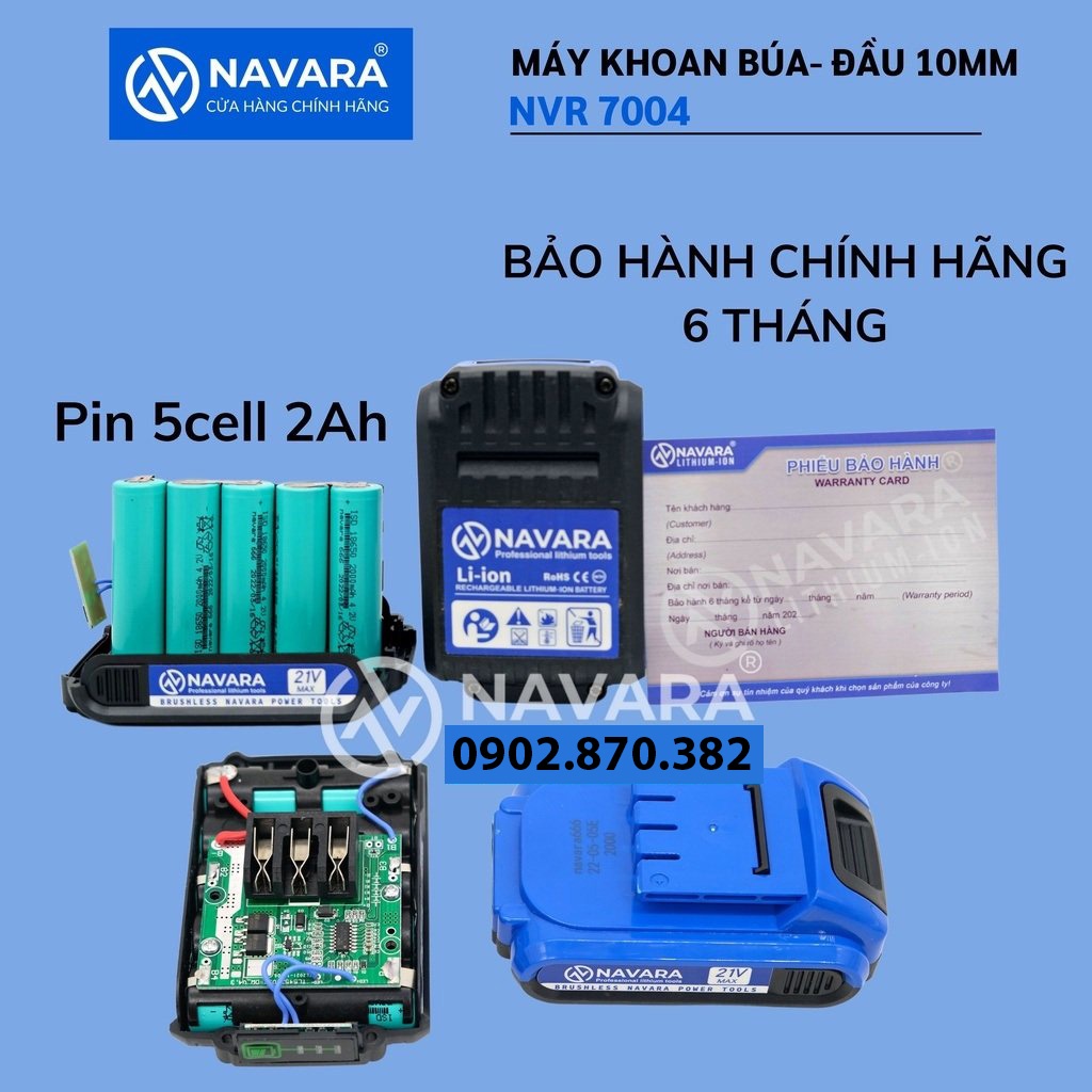 Máy khoan pin, máy khoan cầm tay NAVARA 7004 động cơ không chổi than