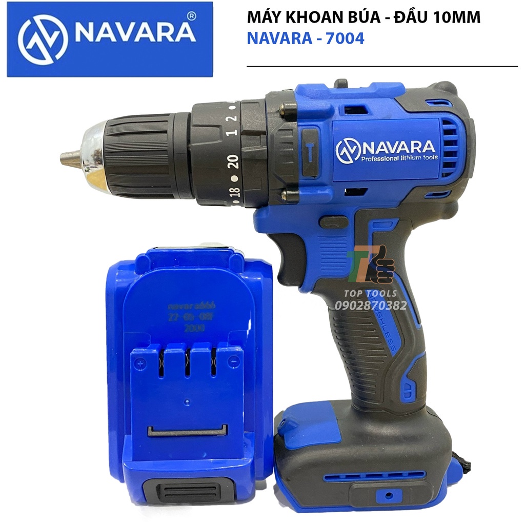 Máy khoan pin, máy khoan cầm tay NAVARA 7004 động cơ không chổi than
