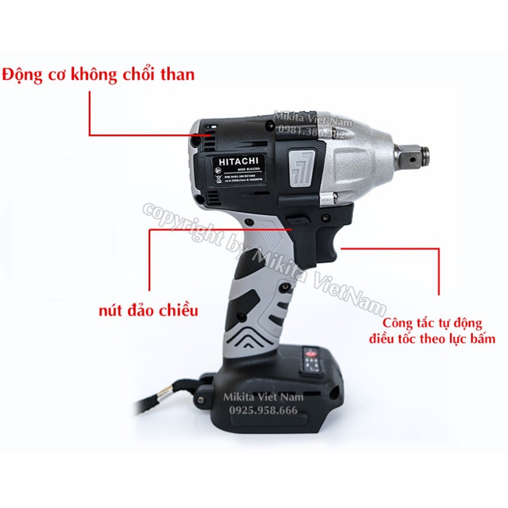 Thân máy siết bulong Hitachi không chổi than đầu 2 trong 1