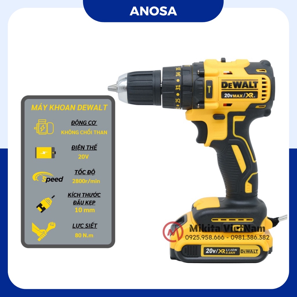 Máy khoan pin Dewalt 20v cầm tay, động cơ không chổi than, kèm bộ 24 chi tiết