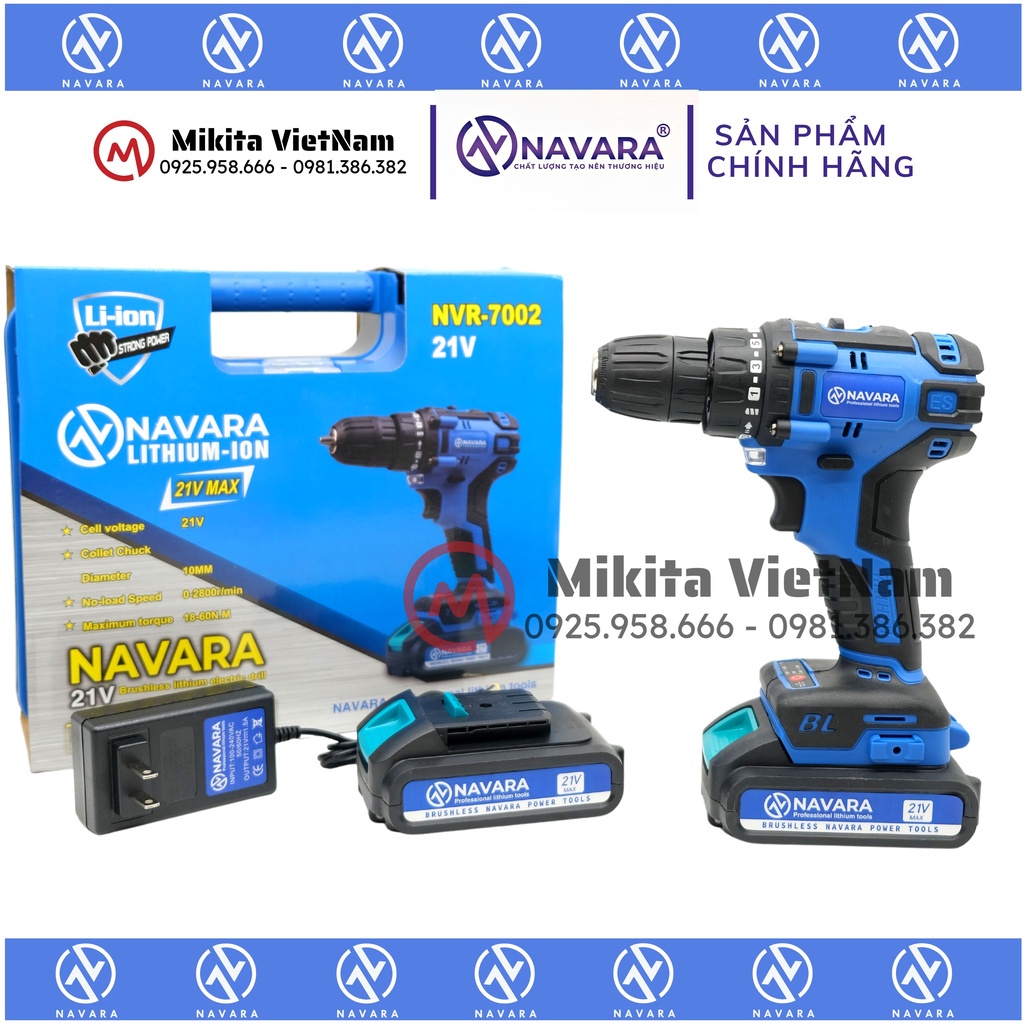 Máy khoan pin NAVARA 7002 21v không chổi than hàng chính hãng