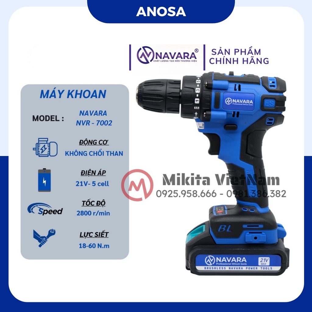 Máy khoan pin NAVARA 7002 21v không chổi than hàng chính hãng