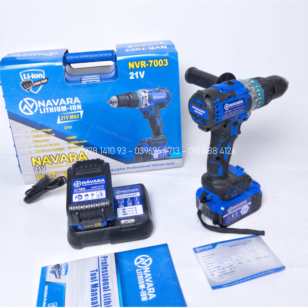 Máy khoan pin Navara 21v NVR 7003, máy khoan cầm tay không chổi than chính hãng