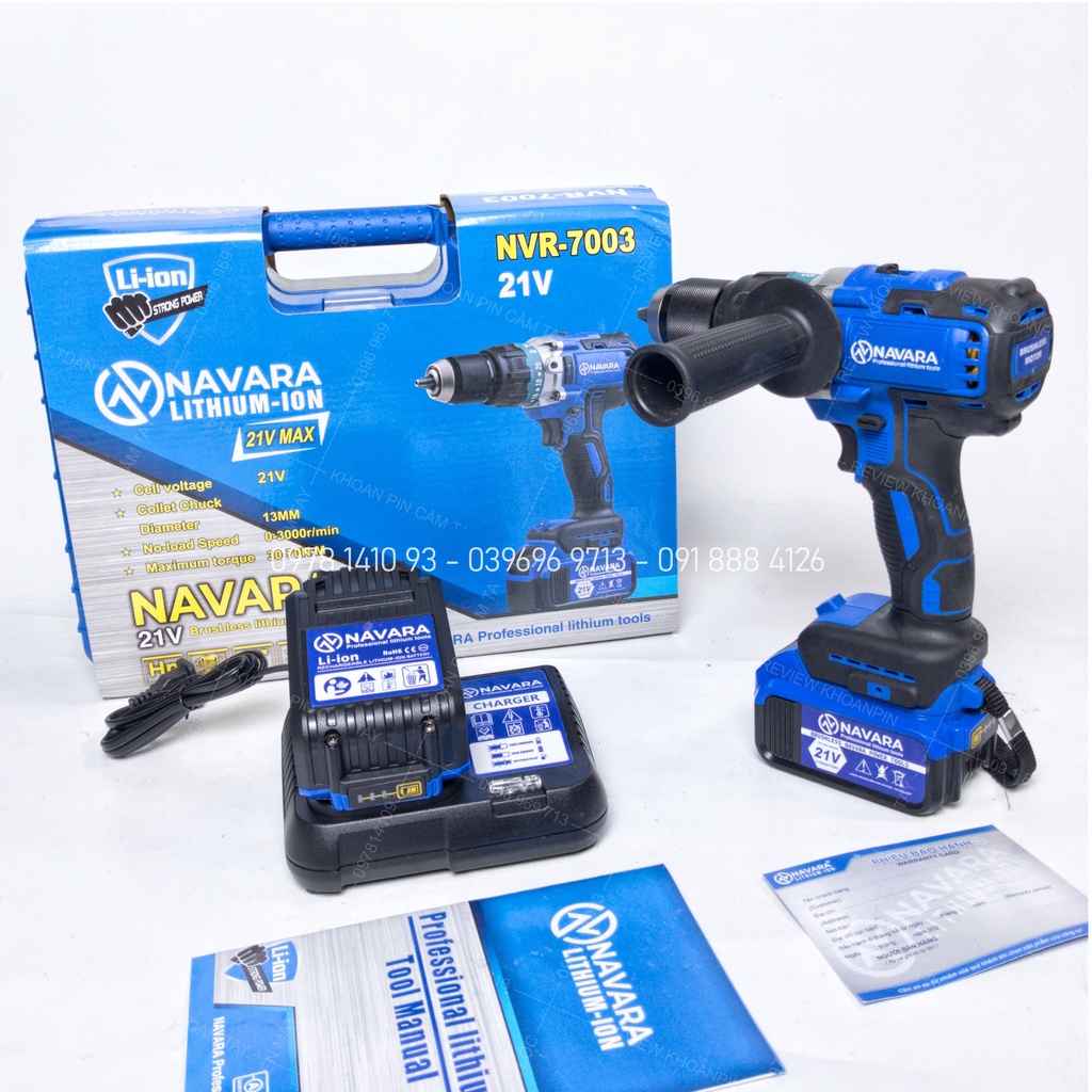 Máy khoan pin Navara 21v NVR 7003, máy khoan cầm tay không chổi than chính hãng