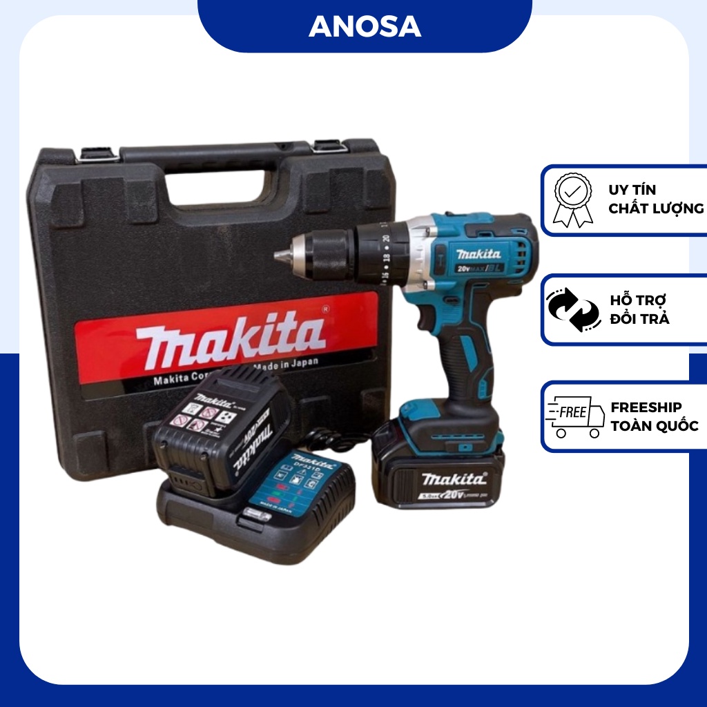 Máy khoan pin Makita 20v cầm tay hàng cao cấp, khoan pin 3 chức năng, động cơ không chổi than