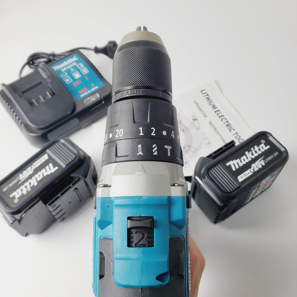 Máy khoan pin Makita 20v cầm tay hàng cao cấp, khoan pin 3 chức năng, động cơ không chổi than