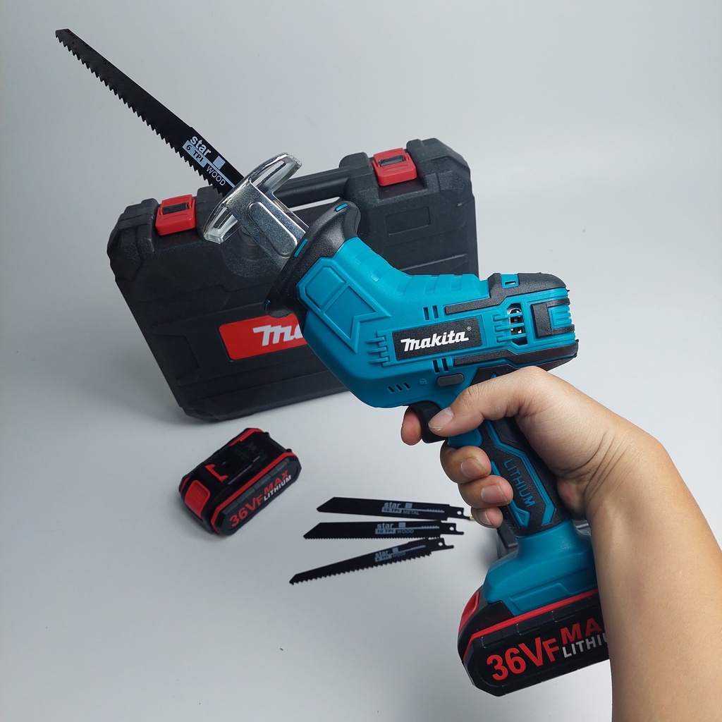 Máy cưa kiếm dùng pin Makita, máy cưa cầm tay tặng kèm 4 lưỡi cưa