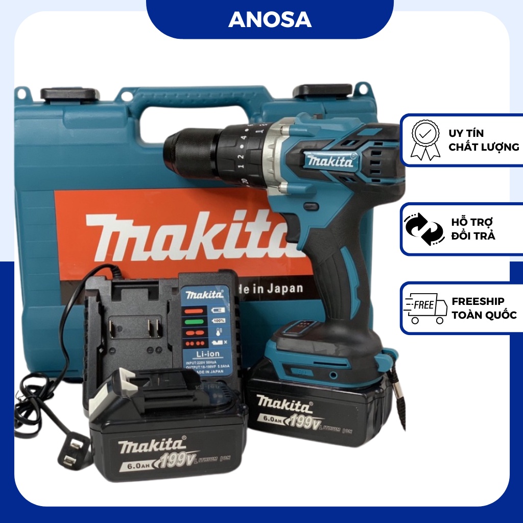 Máy khoan pin Makita DTW285 199v cầm tay, động cơ không chổi than kèm phụ kiện