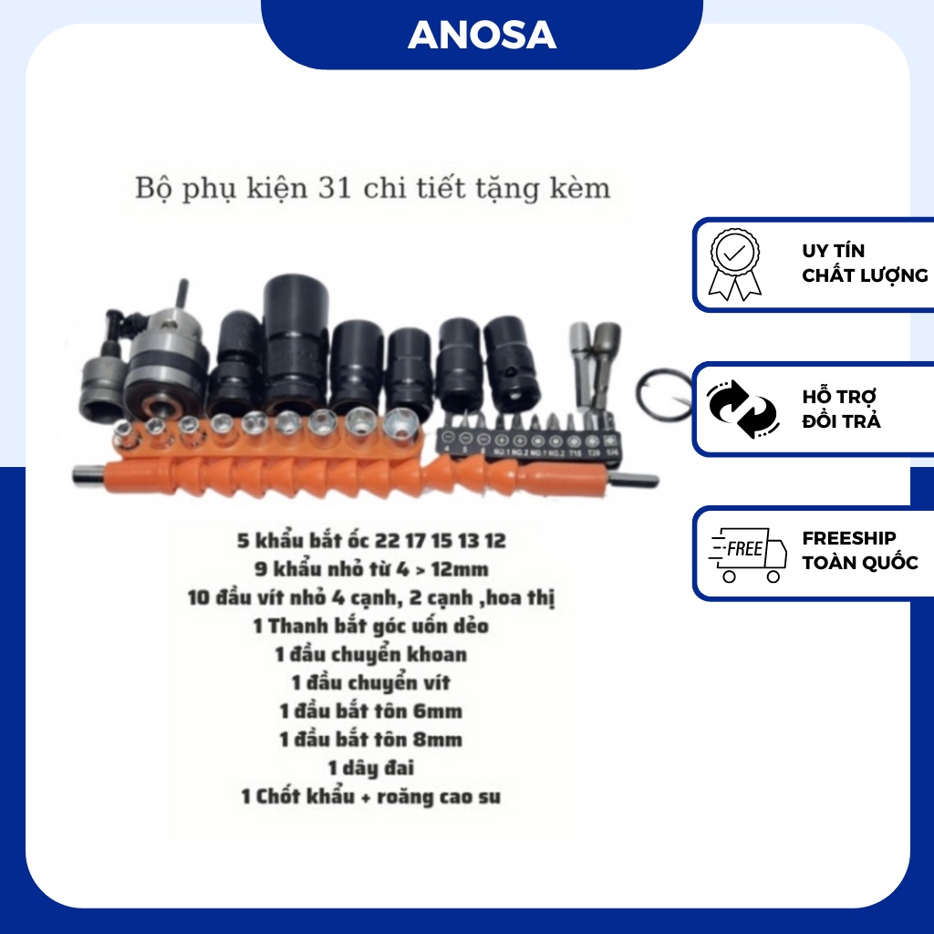 Bộ phụ kiện đa năng dành cho máy siết bulong, máy khoan pin - 31 chi tiết