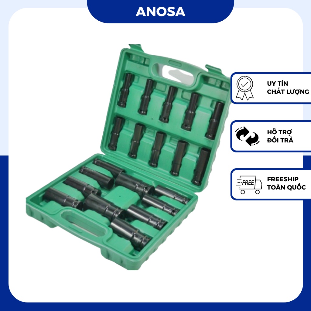 Bộ đầu khẩu dài, đầu tuýp 1/2 Inch 20 món dùng cho máy siết bulong 8-32, hàng cao cấp chống han rỉ chống vỡ
