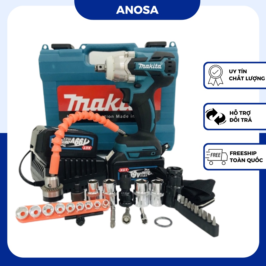 Máy siết bulong Makita 199v không chổi than, máy bắn bulong Makita