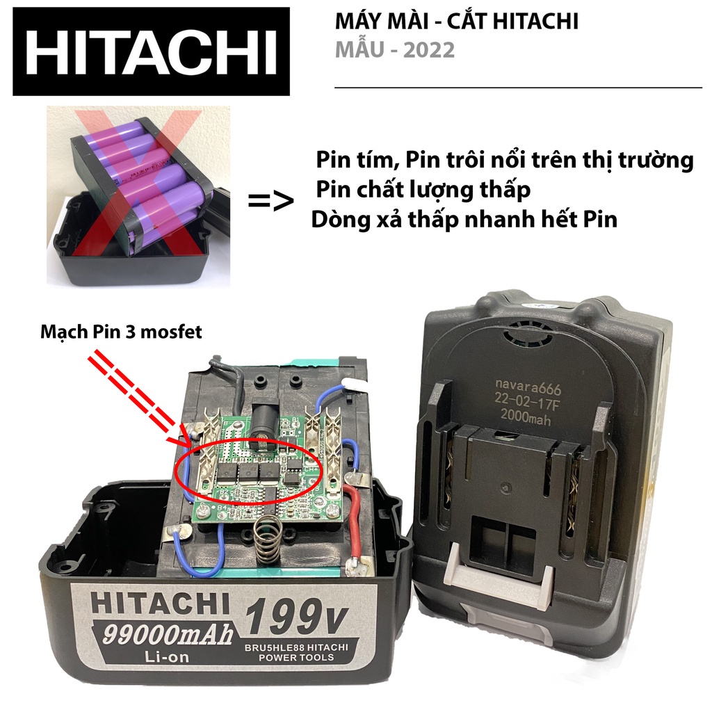 Máy mài pin, máy cắt pin Hitachi 199v động cơ không chổi than