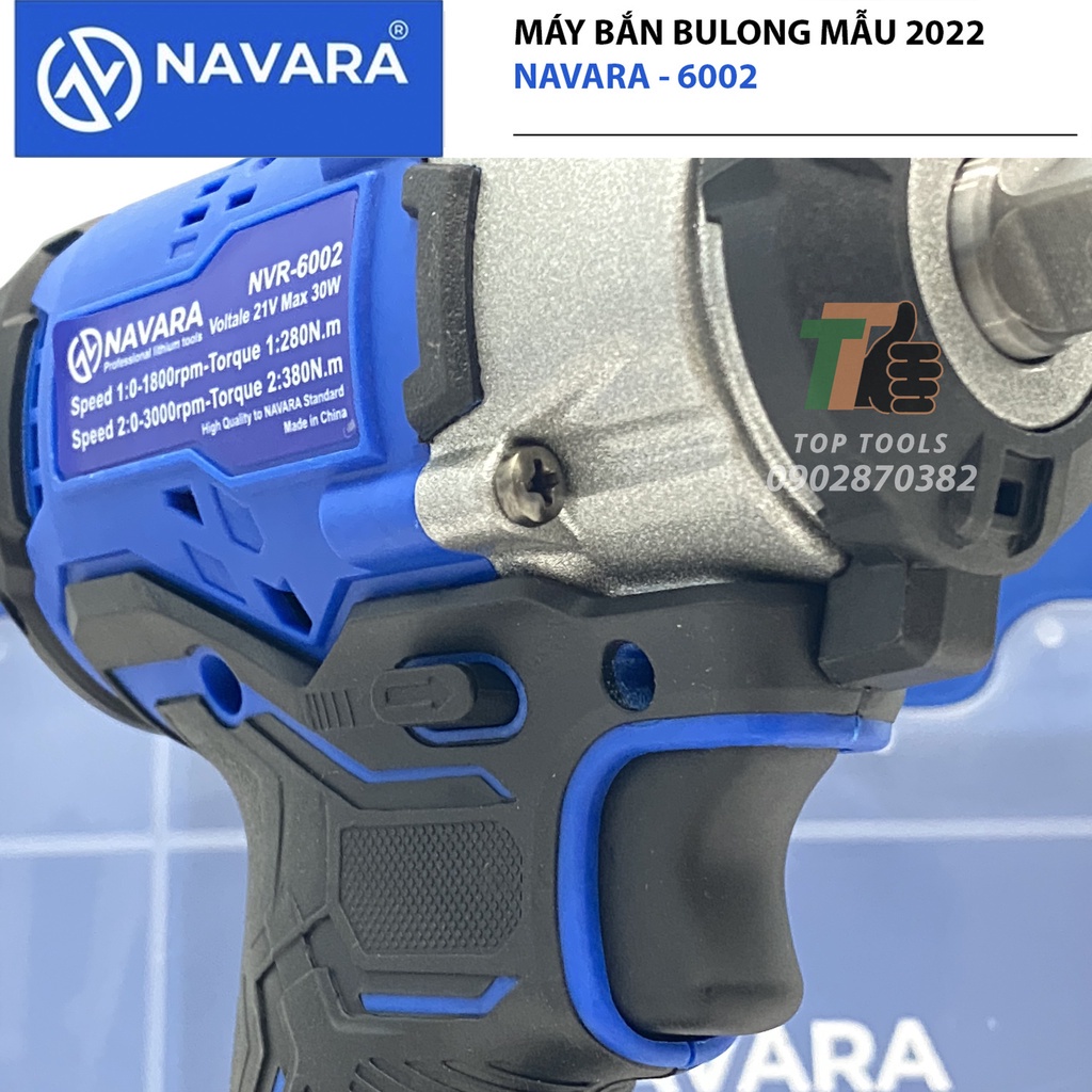 Máy siết bulong NAVARA NVR-6002, máy bắn bulong chính hãng đầu 2 trong 1, lực siết 380n.m