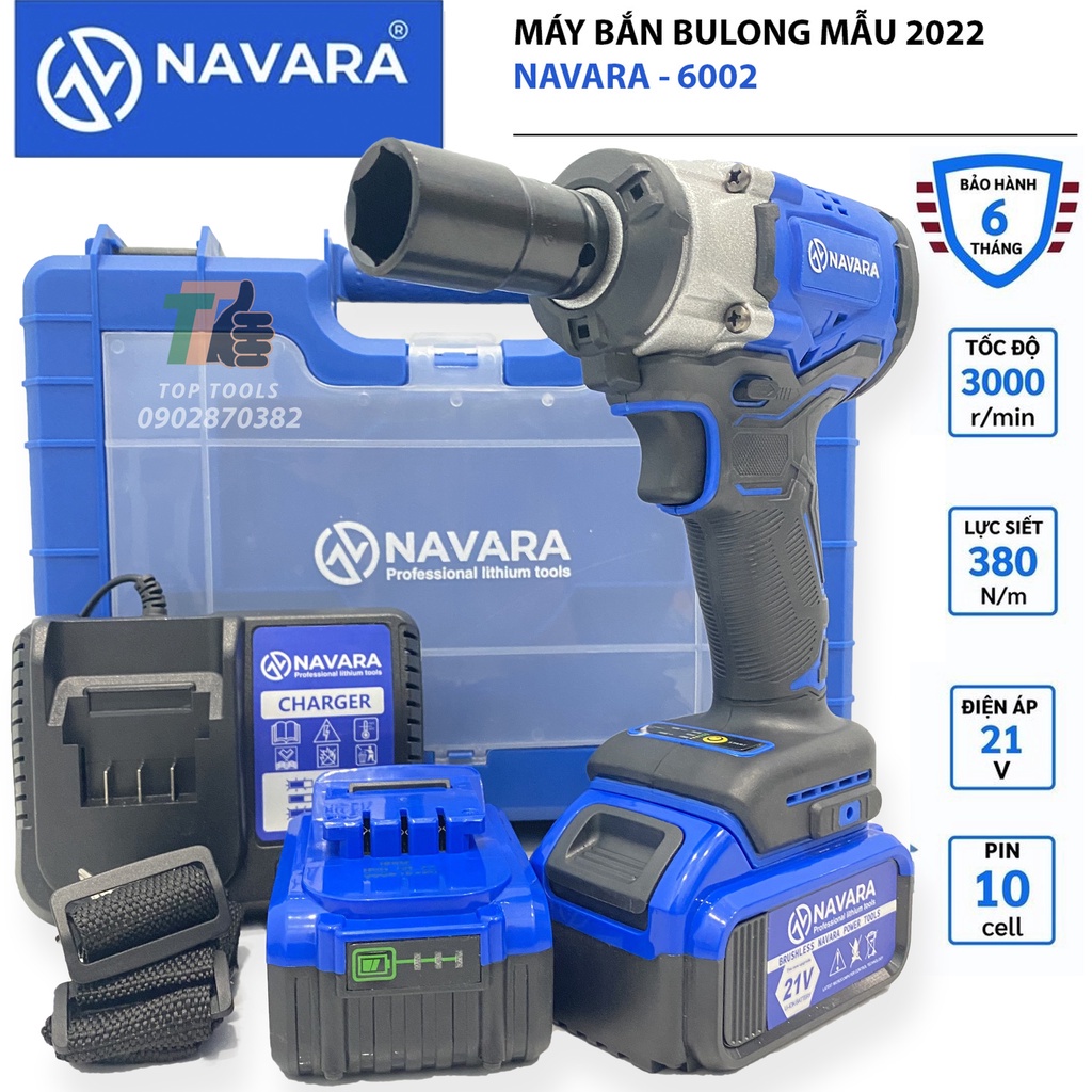 Máy siết bulong NAVARA NVR-6002, máy bắn bulong chính hãng đầu 2 trong 1, lực siết 380n.m