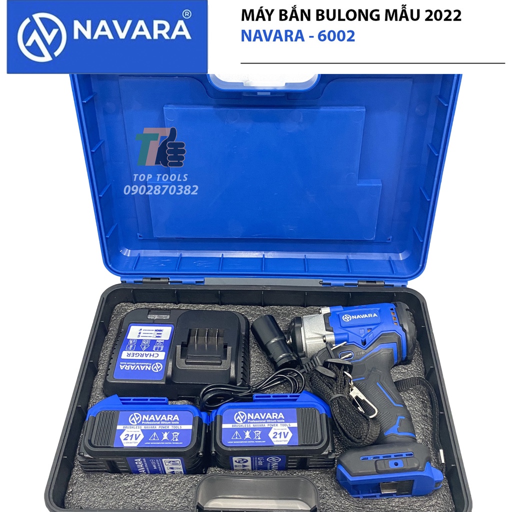 Máy siết bulong NAVARA NVR-6002, máy bắn bulong chính hãng đầu 2 trong 1, lực siết 380n.m