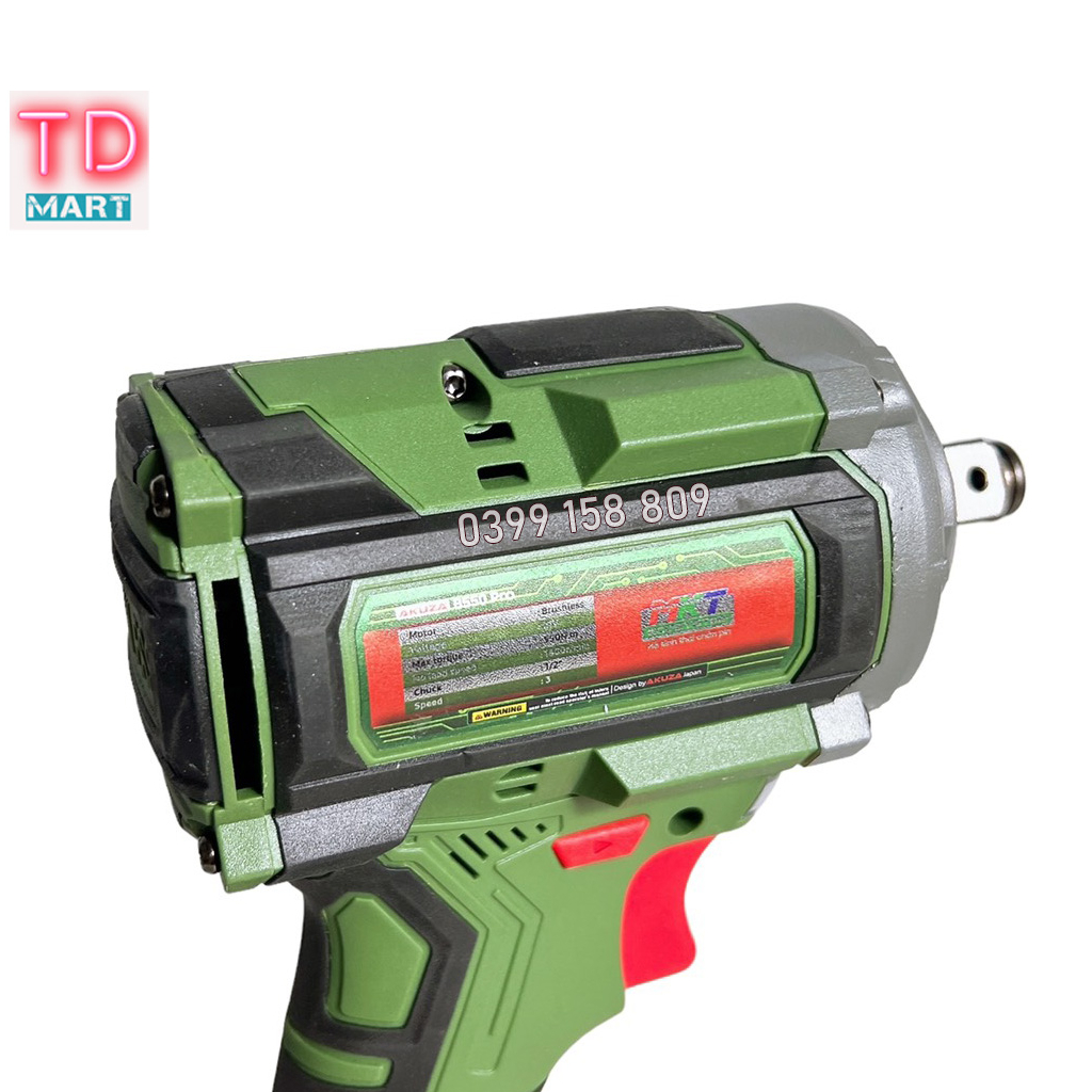 Máy siết bulong pin AKUZA B550Pro Lực Siết 550N/m không chổi than 2 Pin 15 Cell