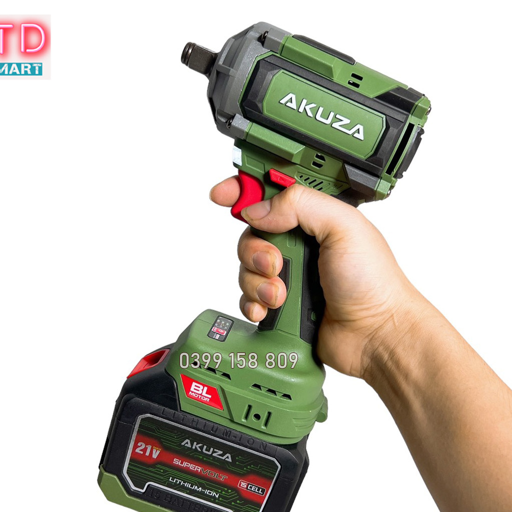 Máy siết bulong pin AKUZA B550Pro Lực Siết 550N/m không chổi than 2 Pin 15 Cell