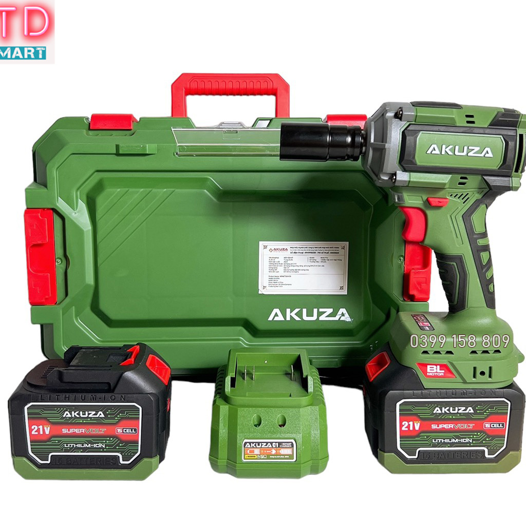 Máy siết bulong pin AKUZA B550Pro Lực Siết 550N/m không chổi than 2 Pin 15 Cell