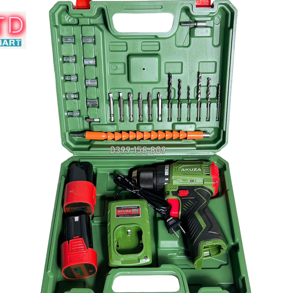 Máy Khoan Dùng Pin 16,8V AKUZA K3 Không Chổi Than Đầu Kẹp Autolook 10mm Pin 4 Cell
